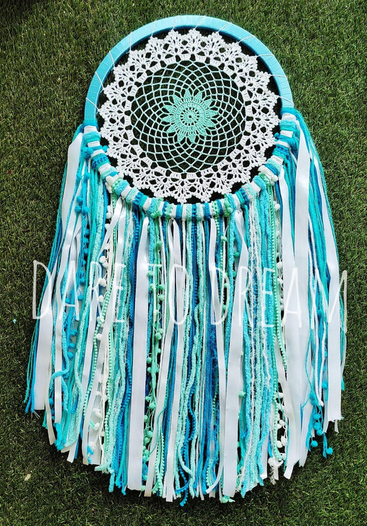 16" Blue mandala crochet dreamcatcher - Dare To Dream