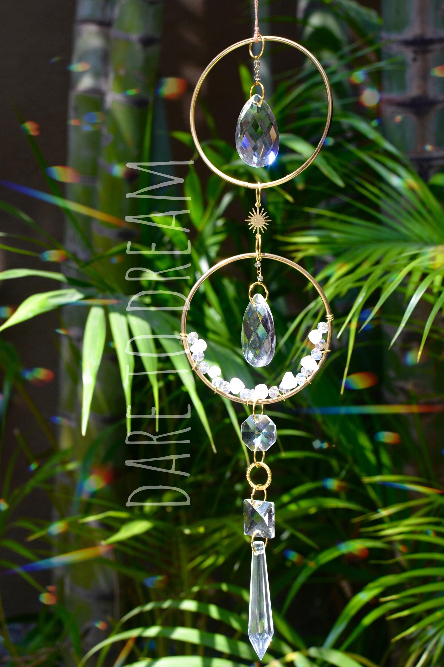 2 ring golden crystal Suncatcher ( Semi precious stones ) - Dare To Dream