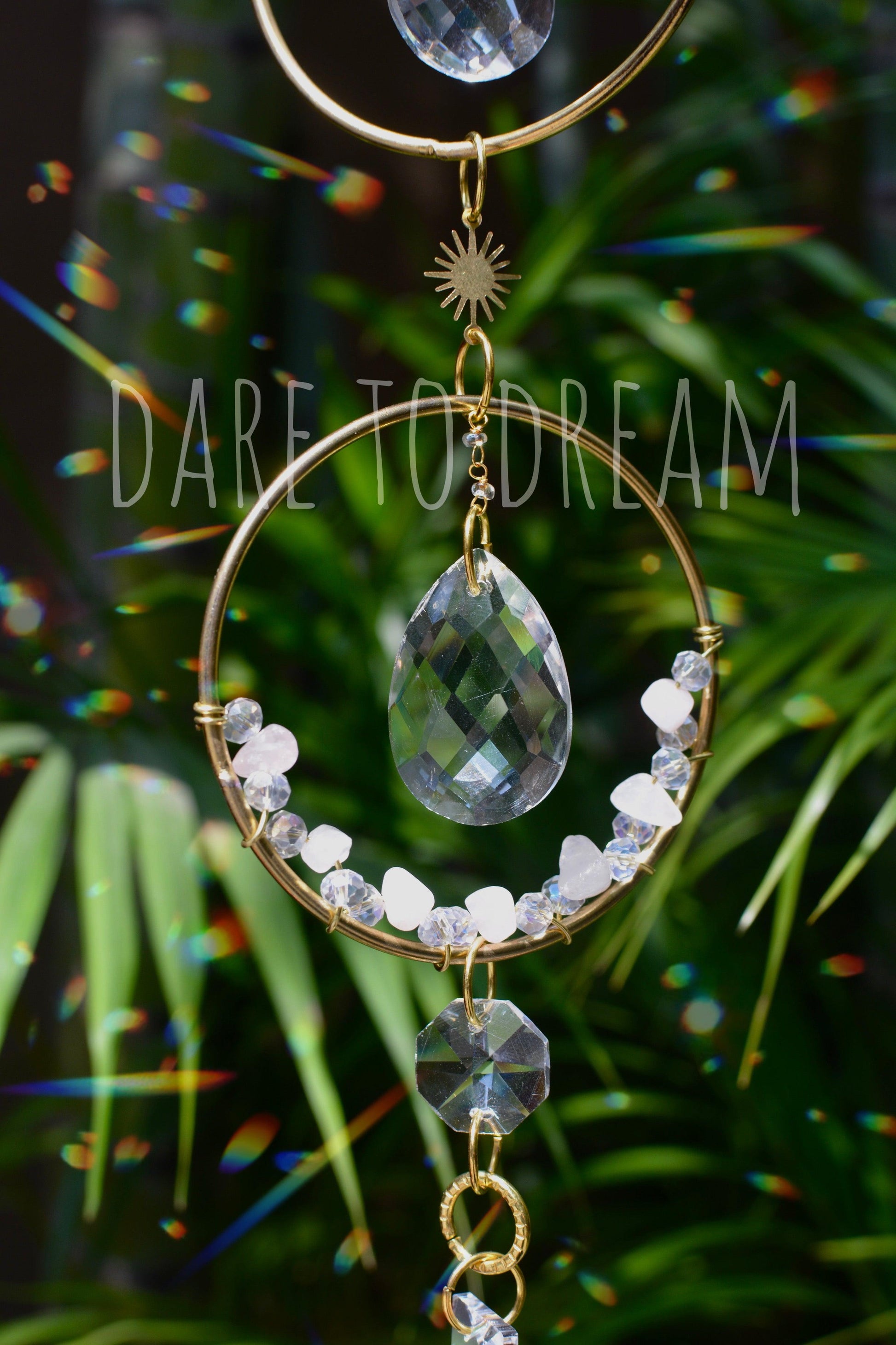 2 ring golden crystal Suncatcher ( Semi precious stones ) - Dare To Dream