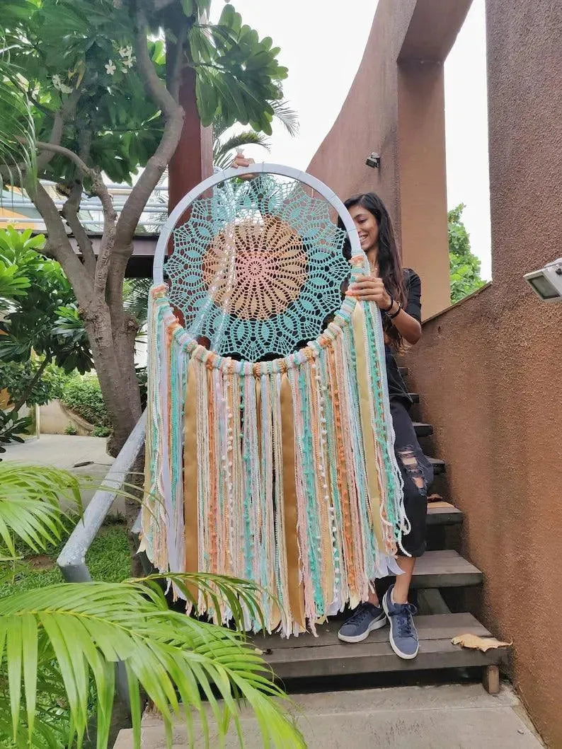 27" Pastel Flower Crochet Dreamcatcher - Dare To Dream