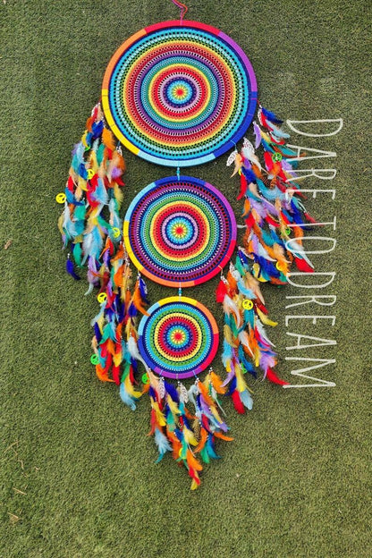 3 Ring Colourful Crochet Dreamcatcher - Dare To Dream