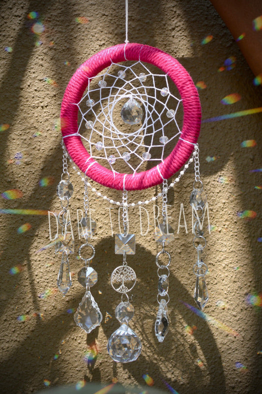 5" Rose Pink suncatcher (5 lines of crystals) - Dare To Dream