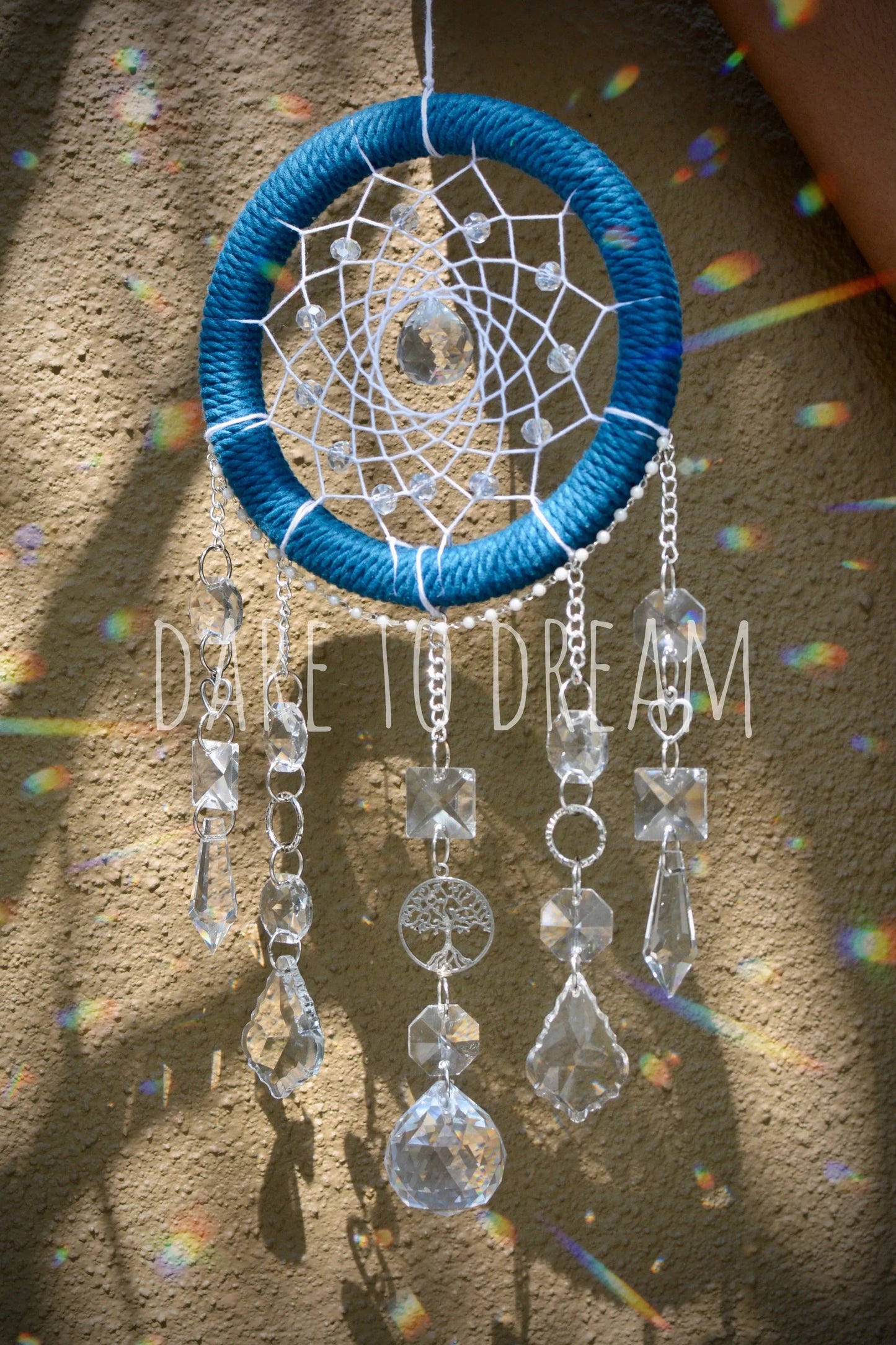 5" Teal Blue Suncatcher (5 lines of crystals) - Dare To Dream