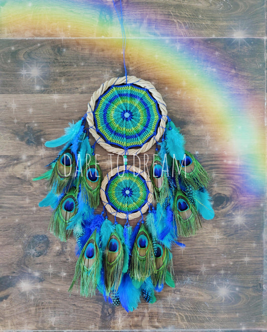 Peacock 2 ring small dreamcatcher - Dare To Dream