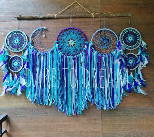 Shades of blue and purple cluster dreamcatcher - Dare To Dream