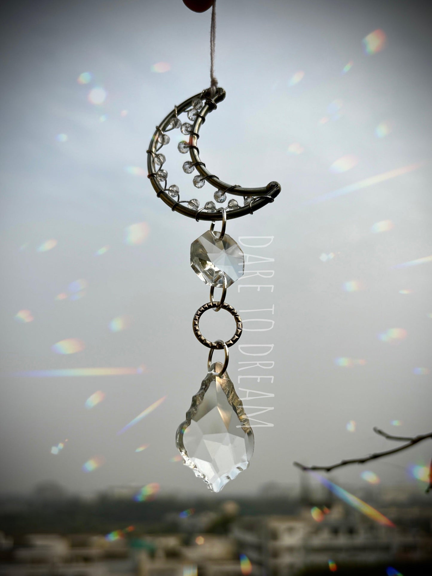 Silver Moon Crystal Car Hanging Suncatcher - Dare To Dream