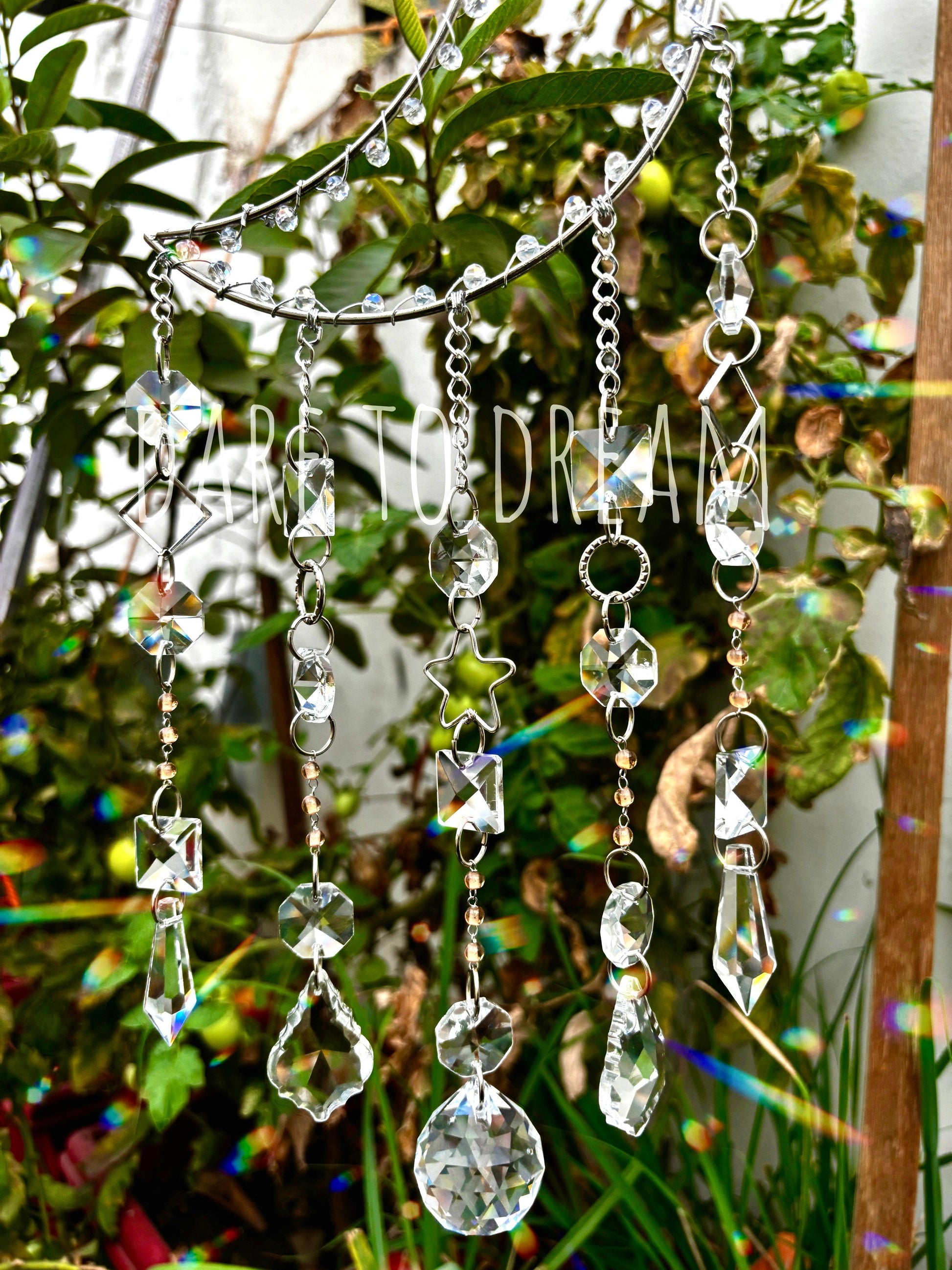 Silver Moon Crystal Suncatcher ( 5 lines of crystals ) - Dare To Dream