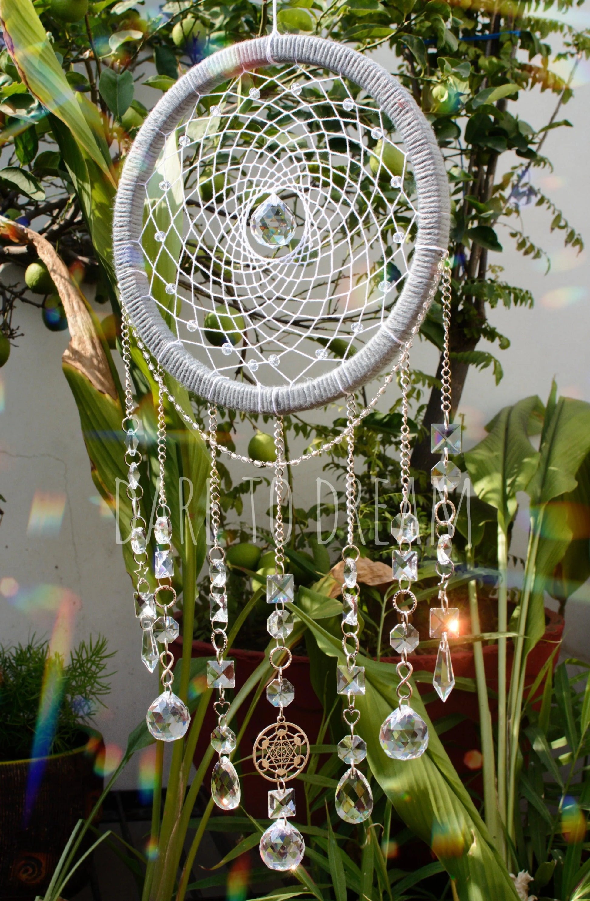 10" Grey suncatcher (7 lines of crystals) - Dare To Dream