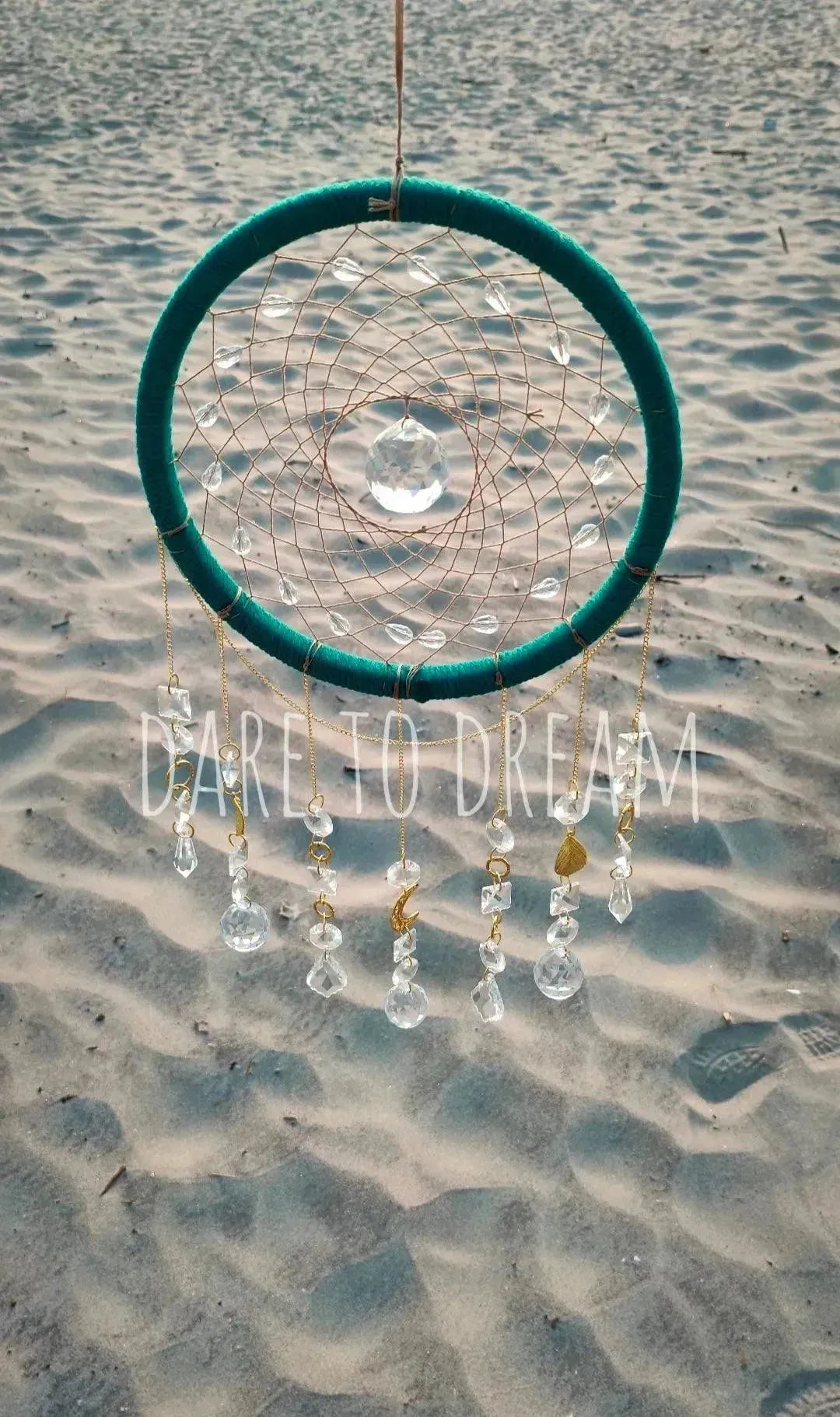 10" Teal suncatcher (7 lines of crystals) - Dare To Dream