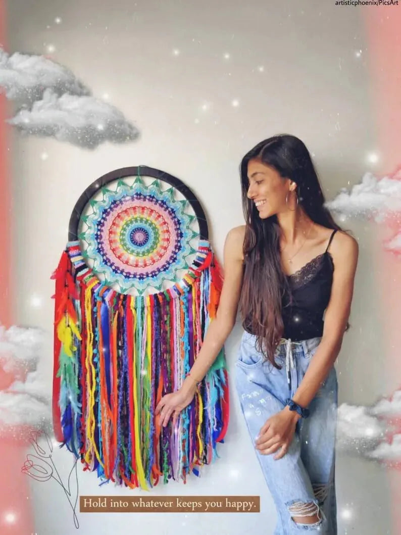 18 Inch Multi Color Crochet Dreamcatcher - Dare To Dream