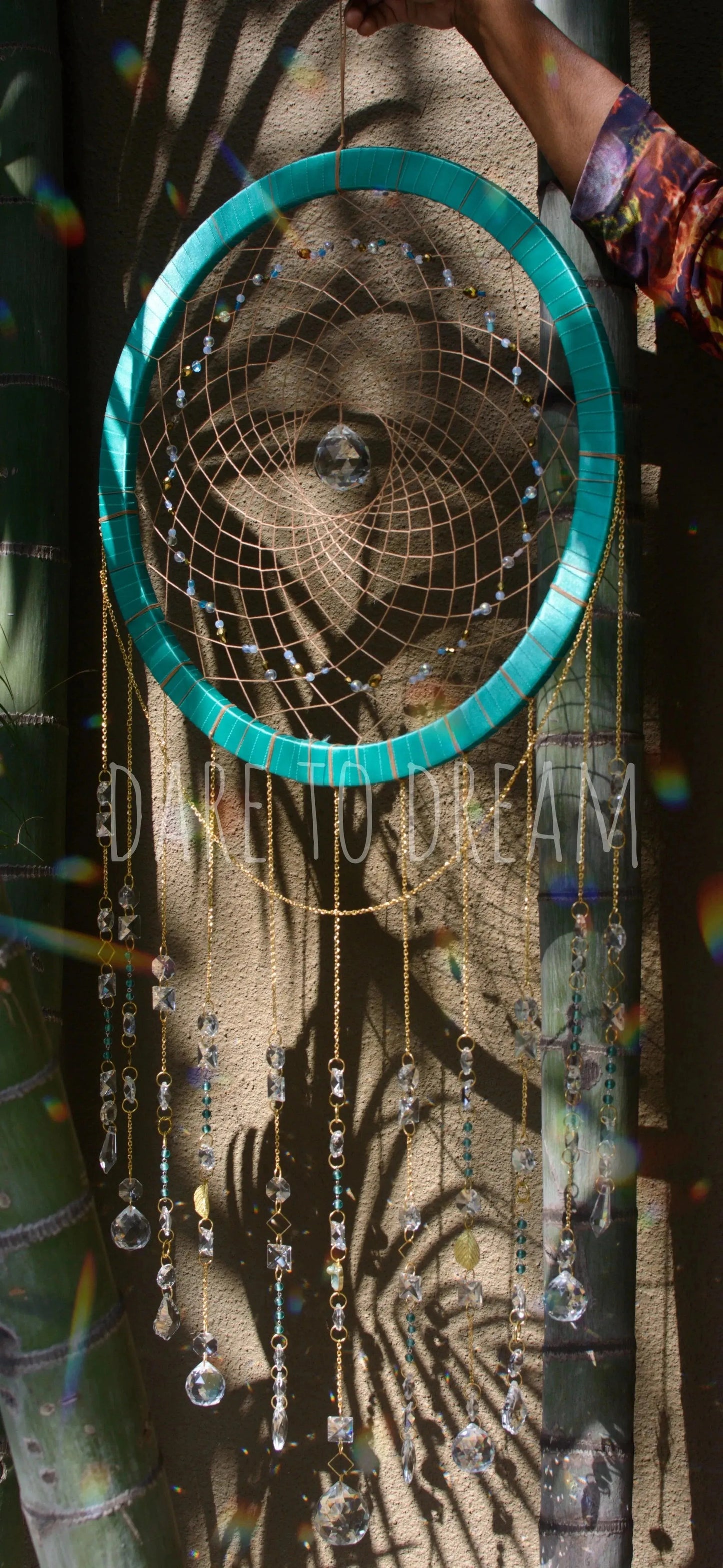 18" Teal suncatcher ( 11 lines of crystals) - Dare To Dream