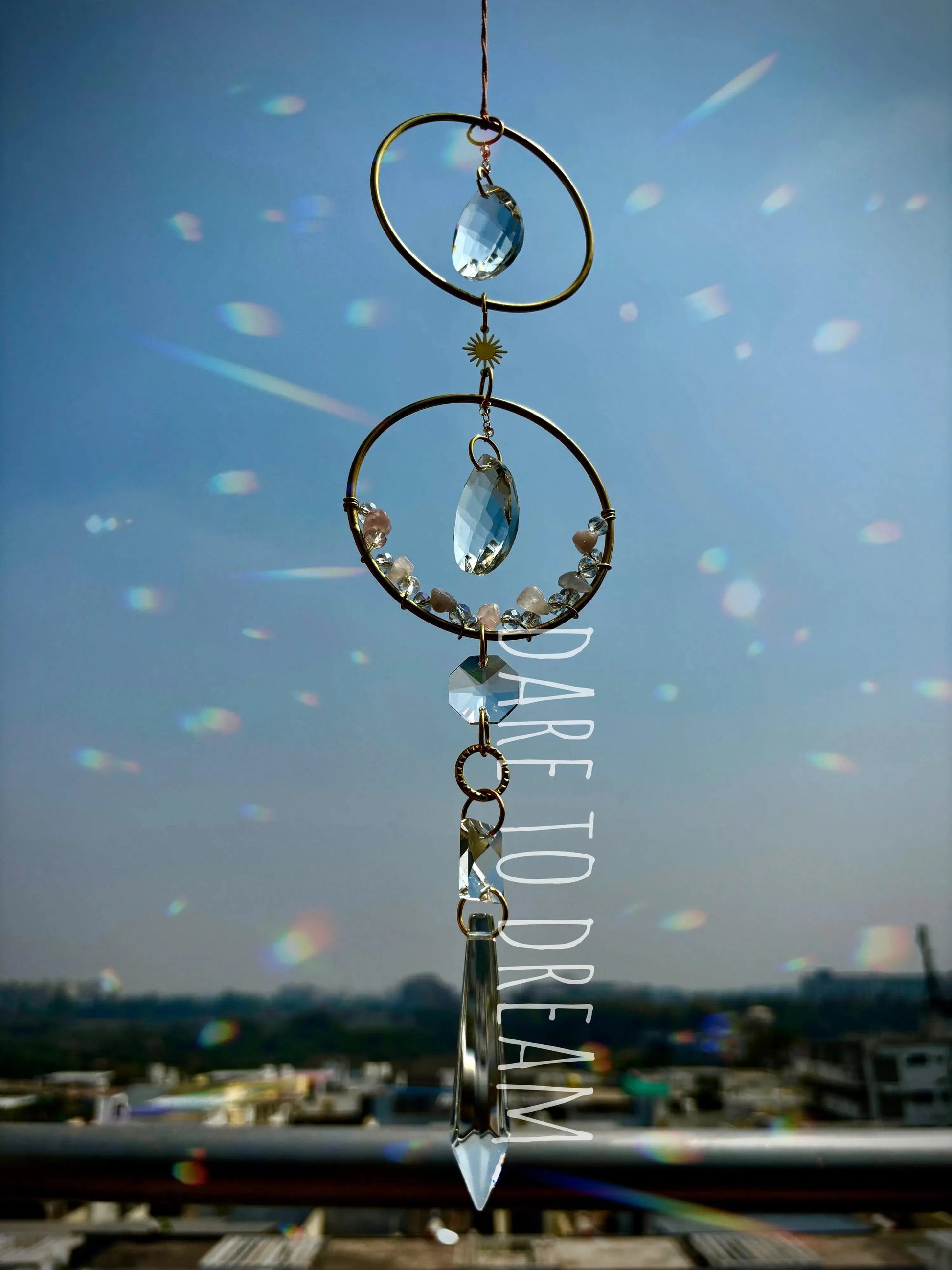 2 ring golden crystal Suncatcher ( Semi precious stones ) - Dare To Dream