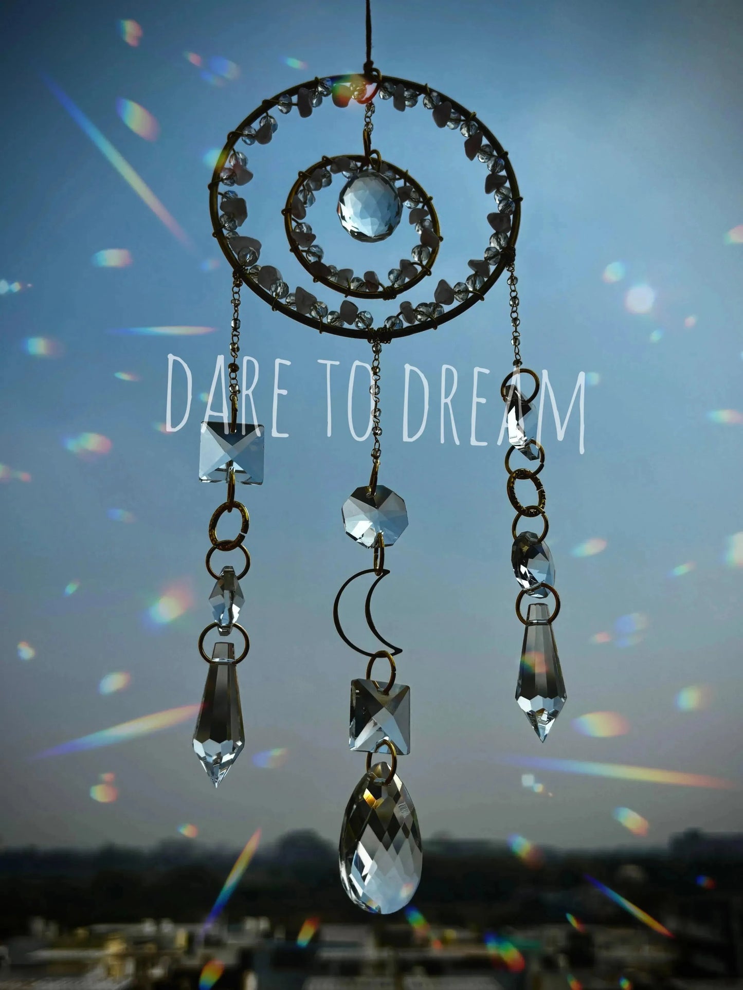 2 Ring Semi Precious Stones Crystal Suncatcher - Dare To Dream