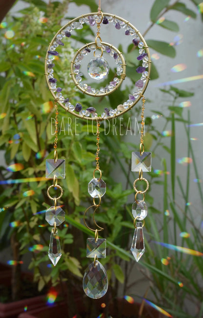 2 Ring Semi Precious Stones Crystal Suncatcher - Dare To Dream
