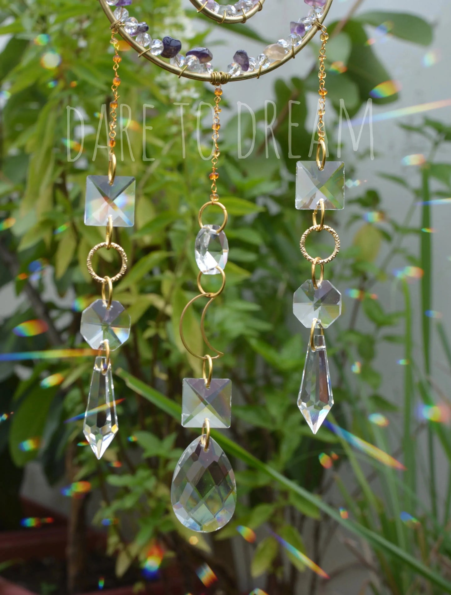 2 Ring Semi Precious Stones Crystal Suncatcher - Dare To Dream