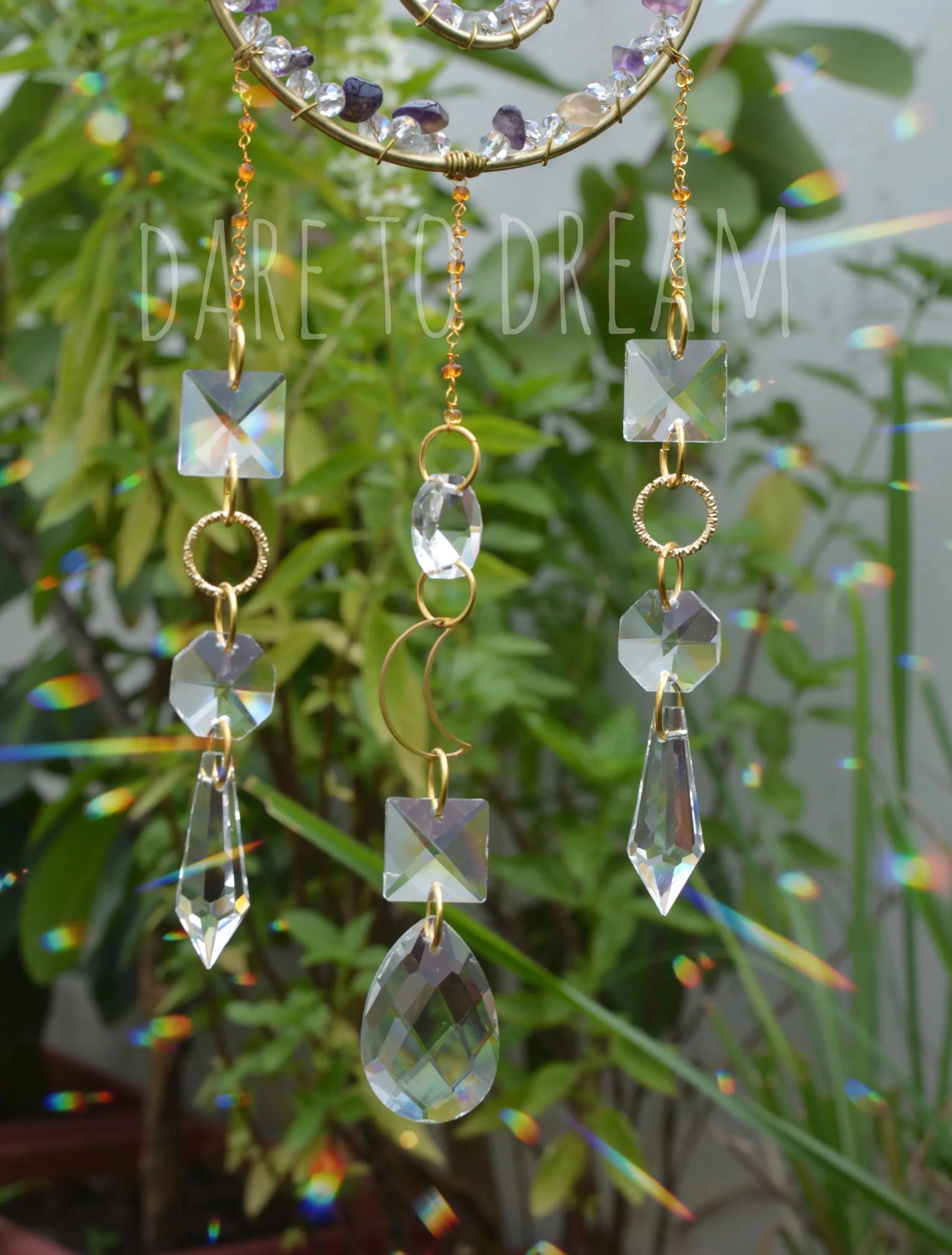 2 Ring Semi Precious Stones Crystal Suncatcher - Dare To Dream