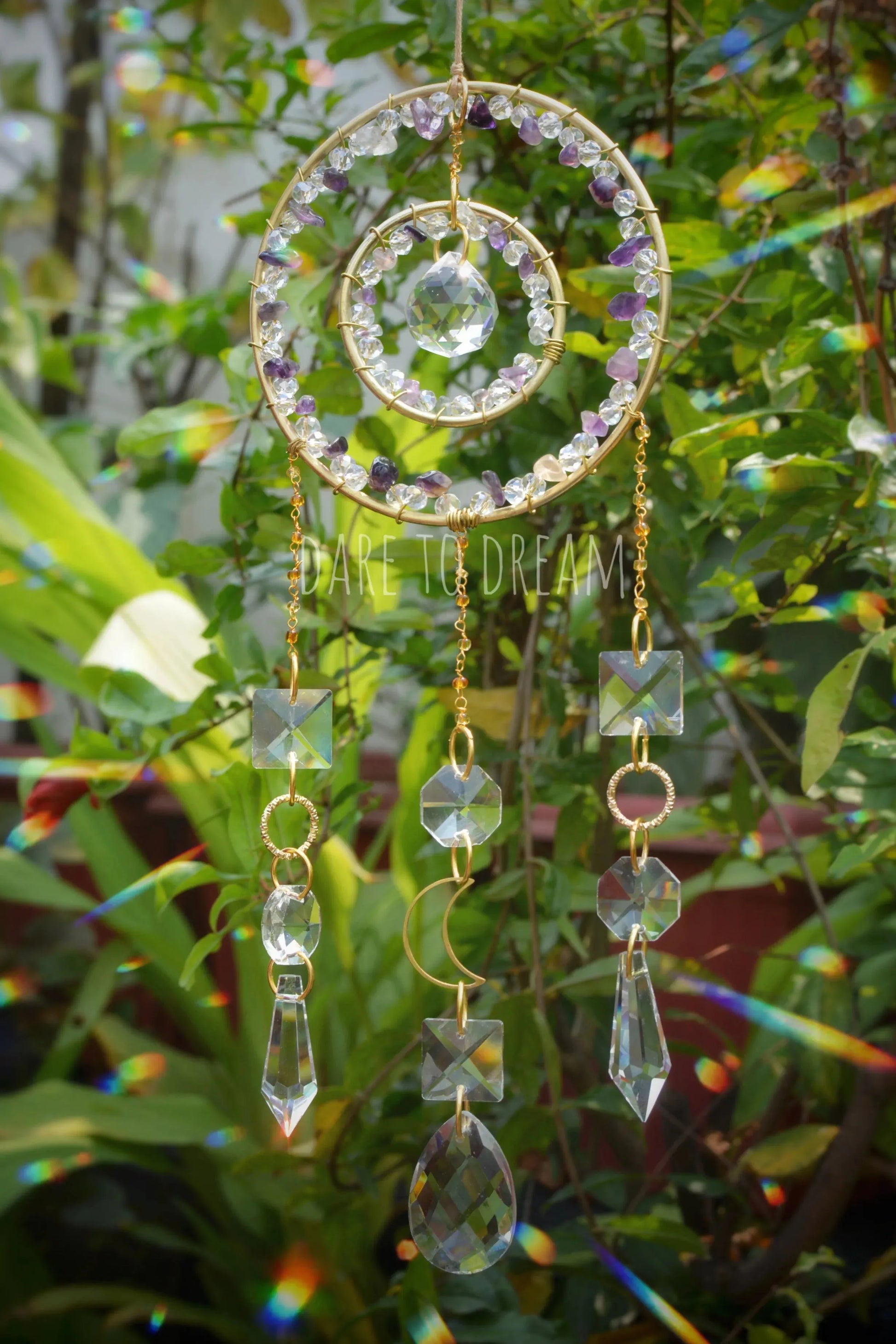 2 Ring Semi Precious Stones Crystal Suncatcher - Dare To Dream