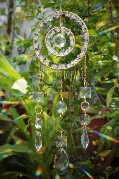 2 Ring Semi Precious Stones Crystal Suncatcher - Dare To Dream