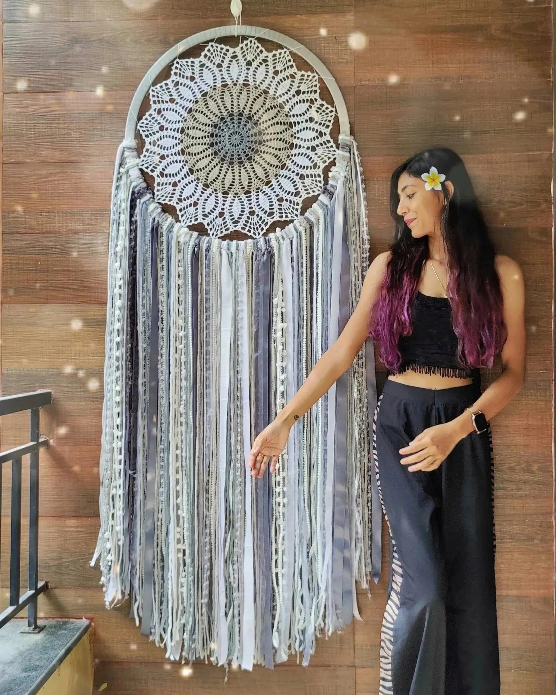 25" Grey Flower Crochet Dreamcatcher - Dare To Dream