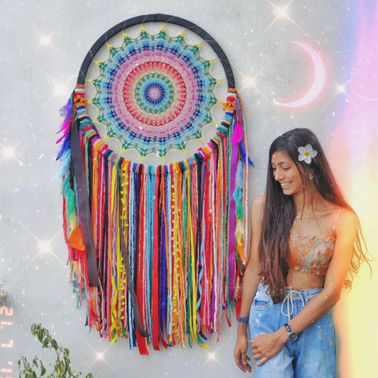 25 Inch Multi Colour Crochet Dreamcatcher - Dare To Dream
