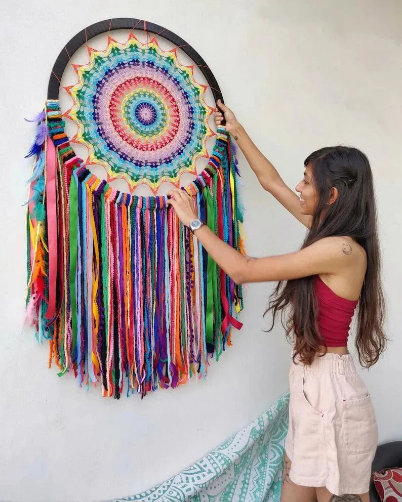 25" Multi colour Crochet Dreamcatcher - Dare To Dream