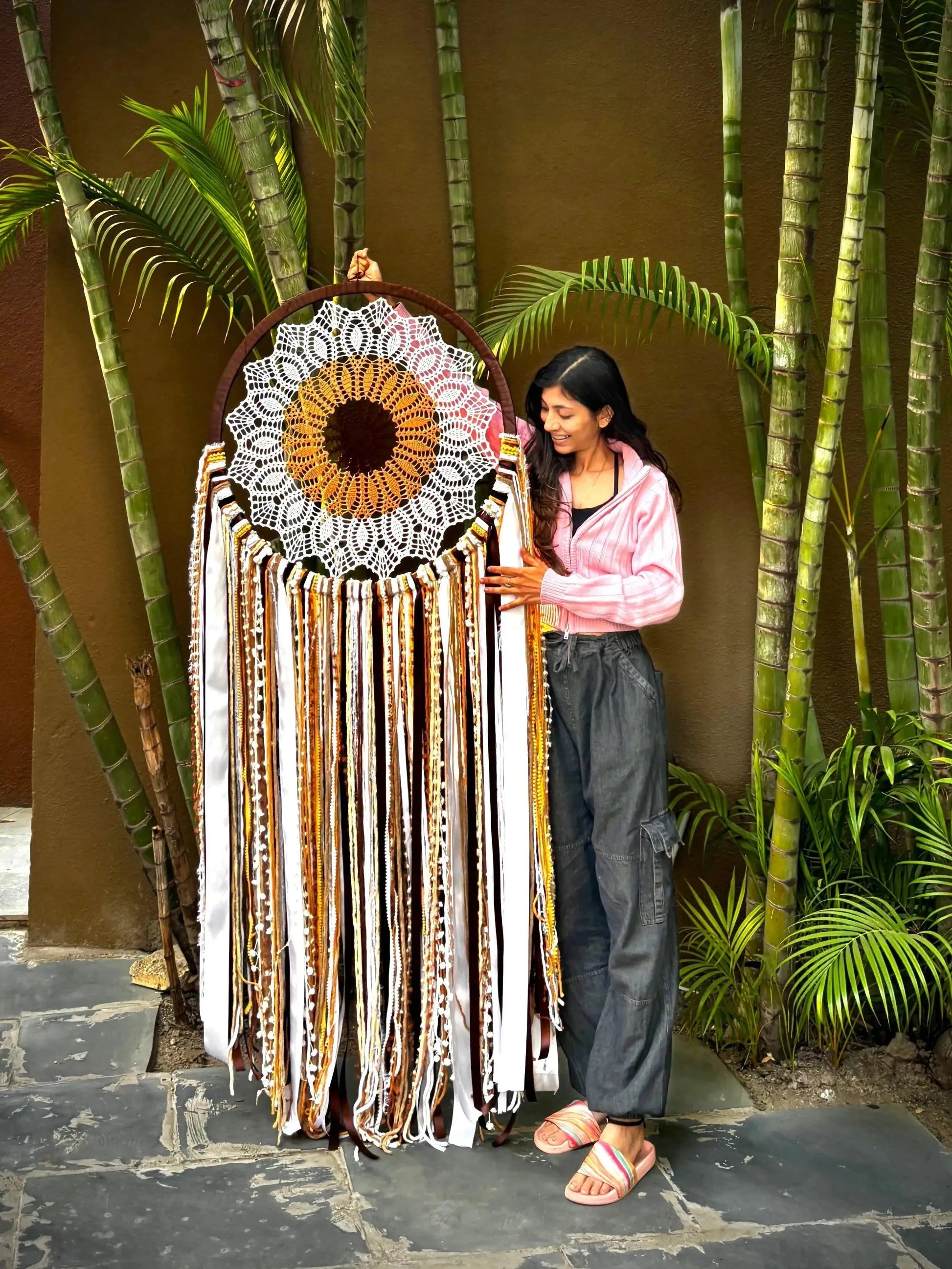 27" Boho flower crochet dreamcatcher - Dare To Dream