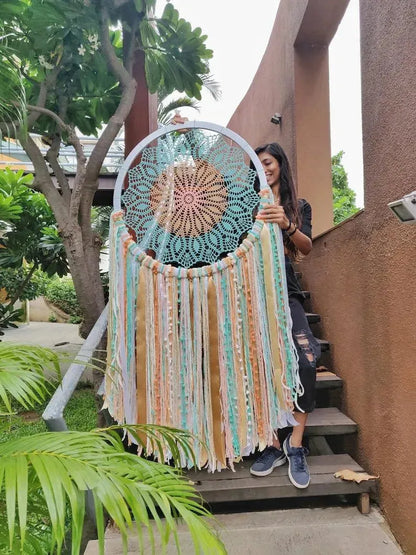 27 Inch Pastel Flower Crochet Dreamcatcher - Dare To Dream