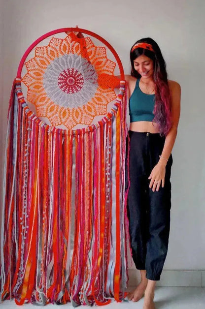 27" Orange flower crochet dreamcatcher - Dare To Dream