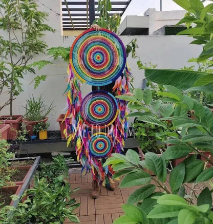 3 Ring Colourful Crochet Dreamcatcher - Dare To Dream