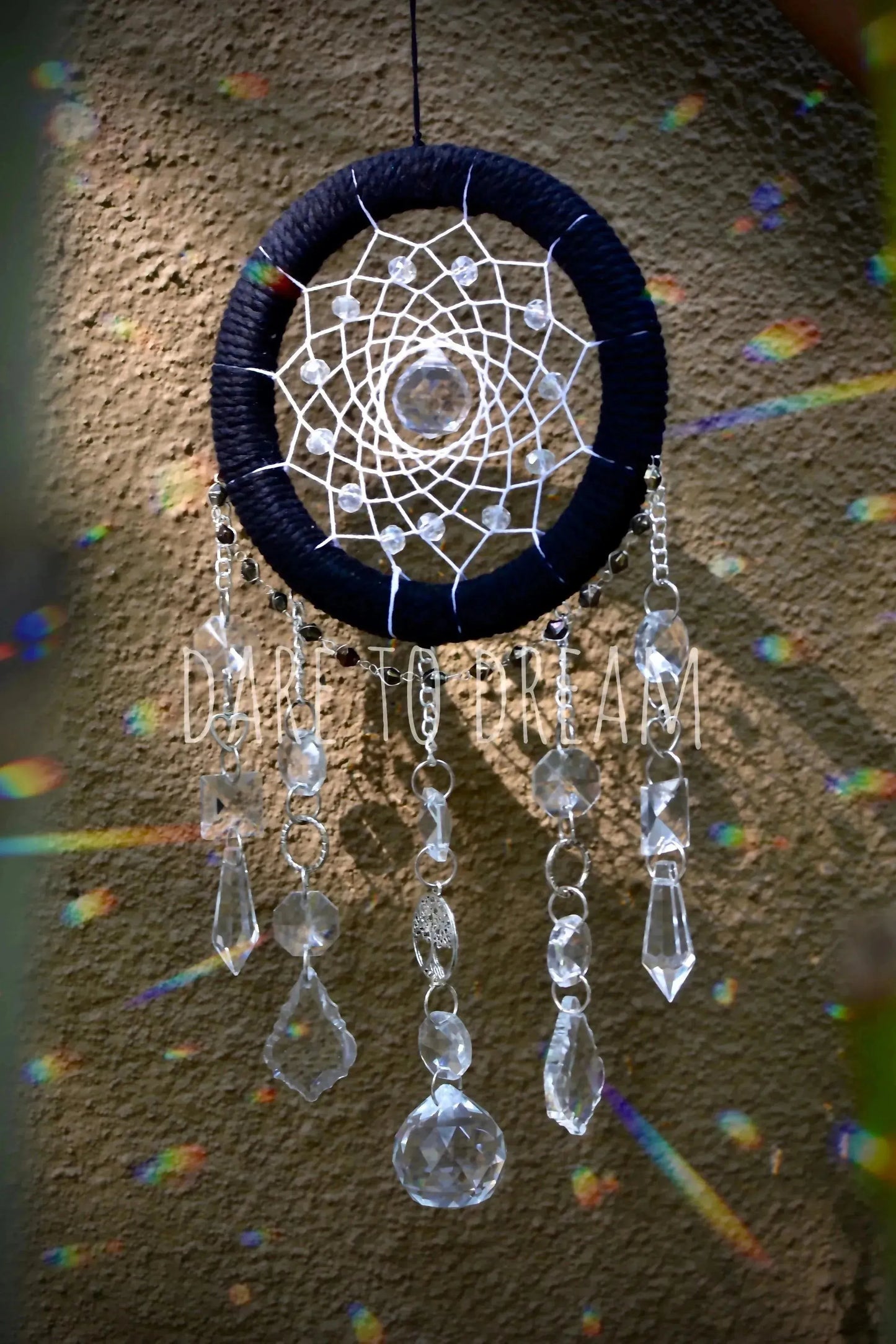 5" Black Suncatcher (5 lines of crystals) - Dare To Dream