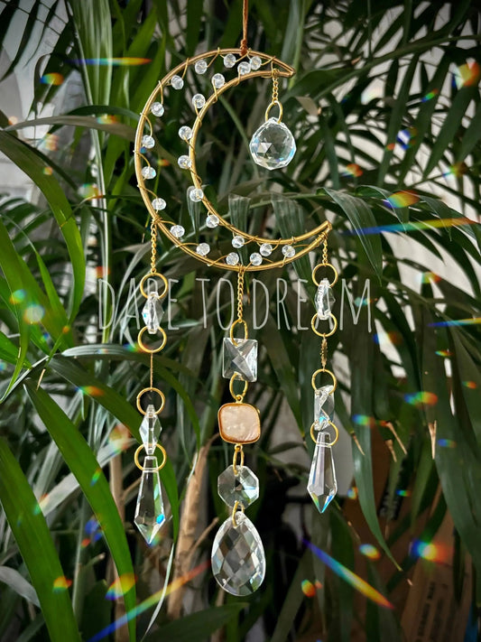 Golden Moon Crystal Suncatcher