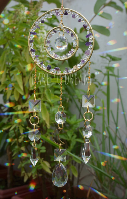 2 Ring Semi Precious Stones Crystal Suncatcher