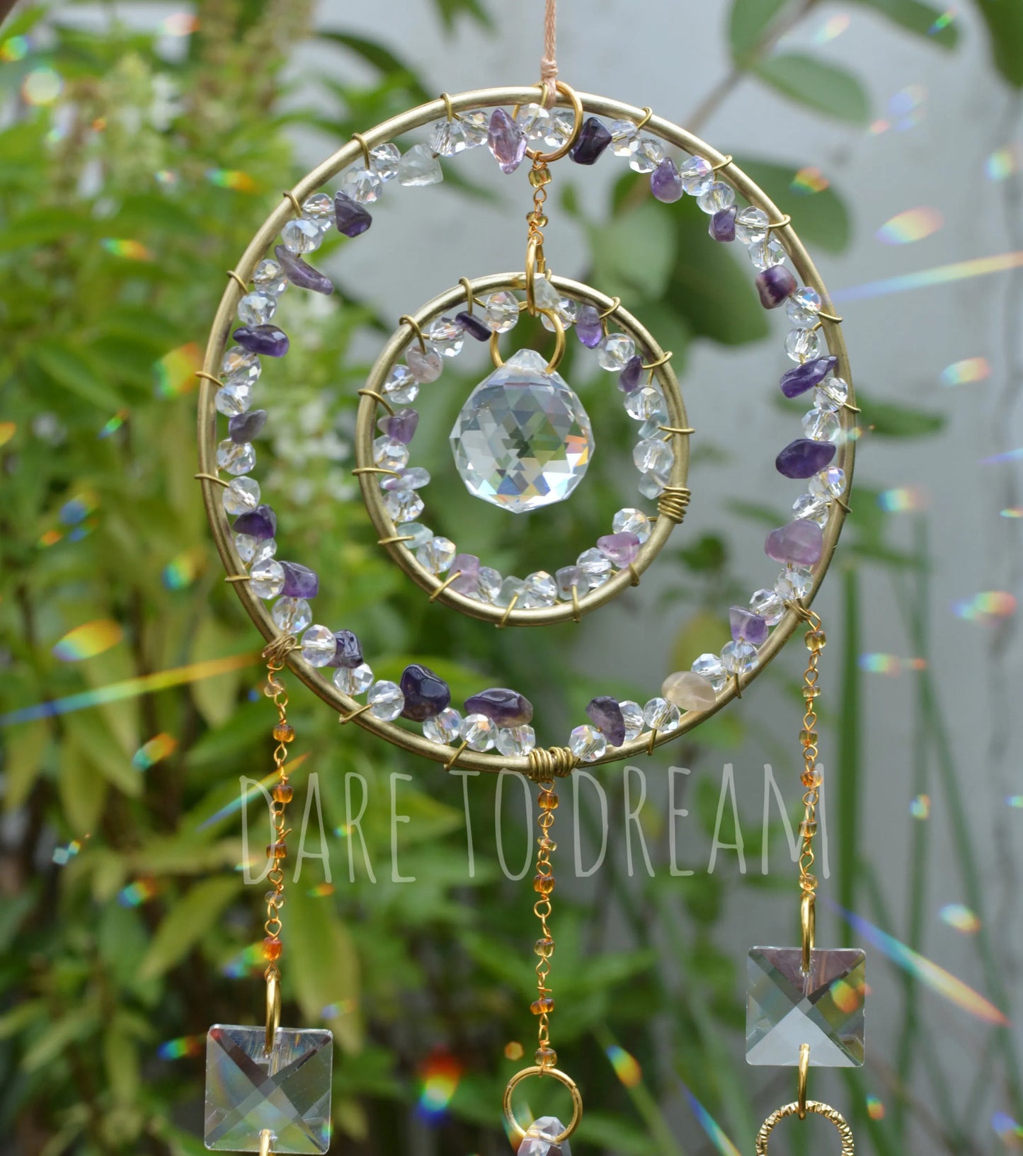 2 Ring Semi Precious Stones Crystal Suncatcher