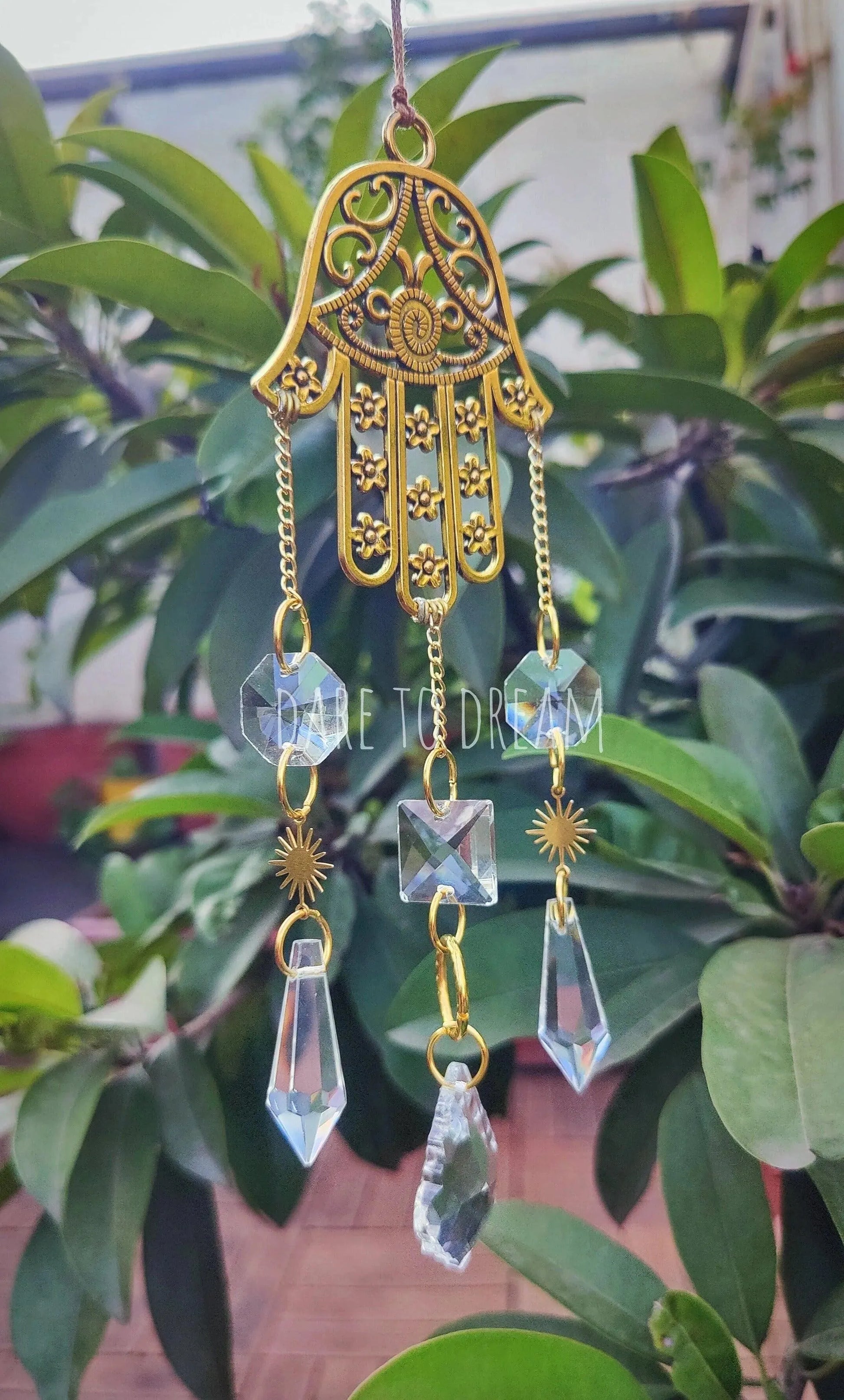 Golden Hamsa Hand Car Hanging Suncatcher - Dare To Dream