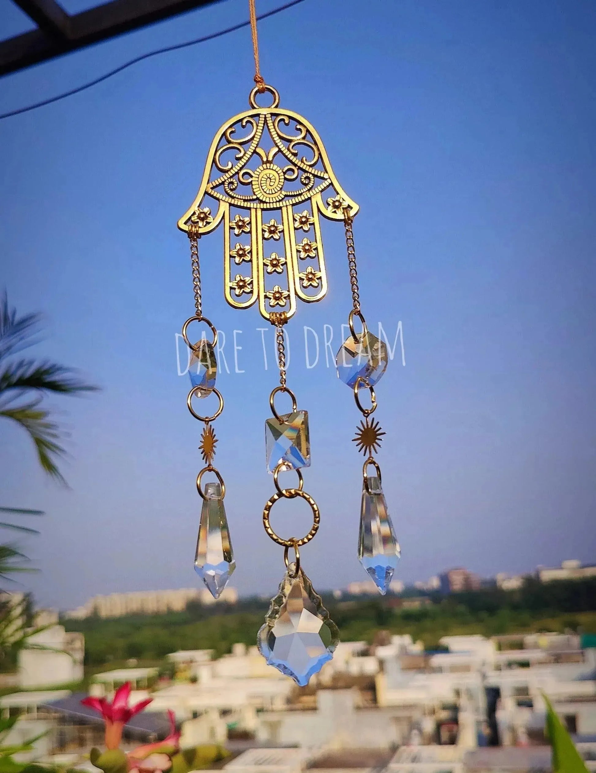 Golden Hamsa Hand Car Hanging Suncatcher - Dare To Dream