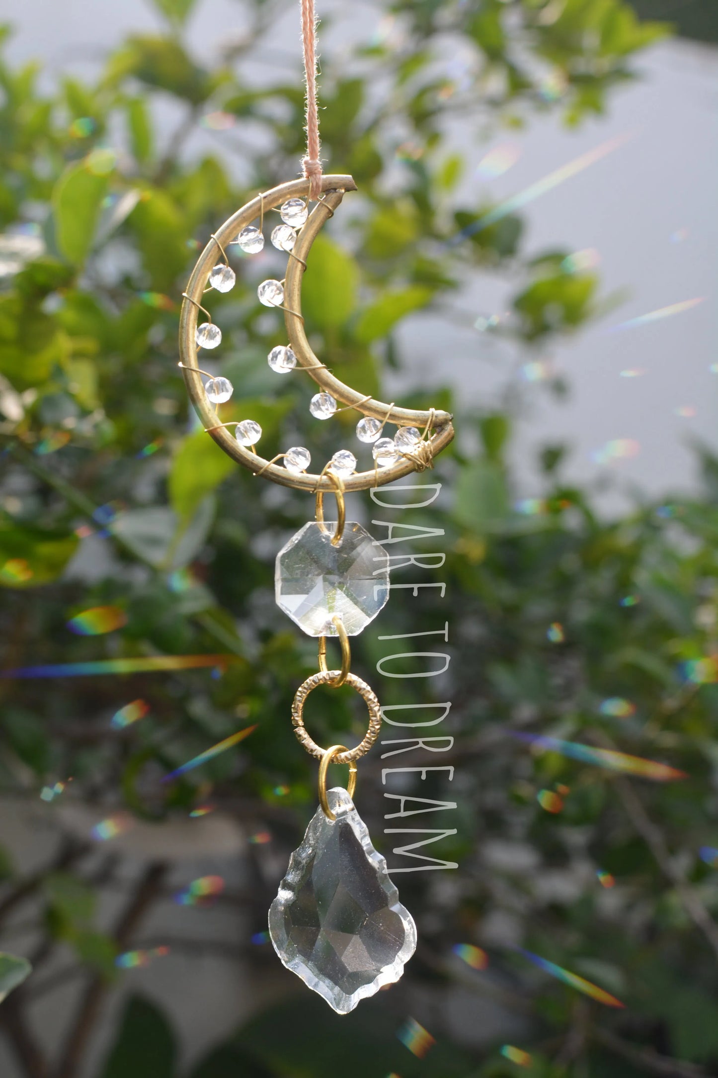 Golden Moon crystal Car Hanging Suncatcher - Dare To Dream