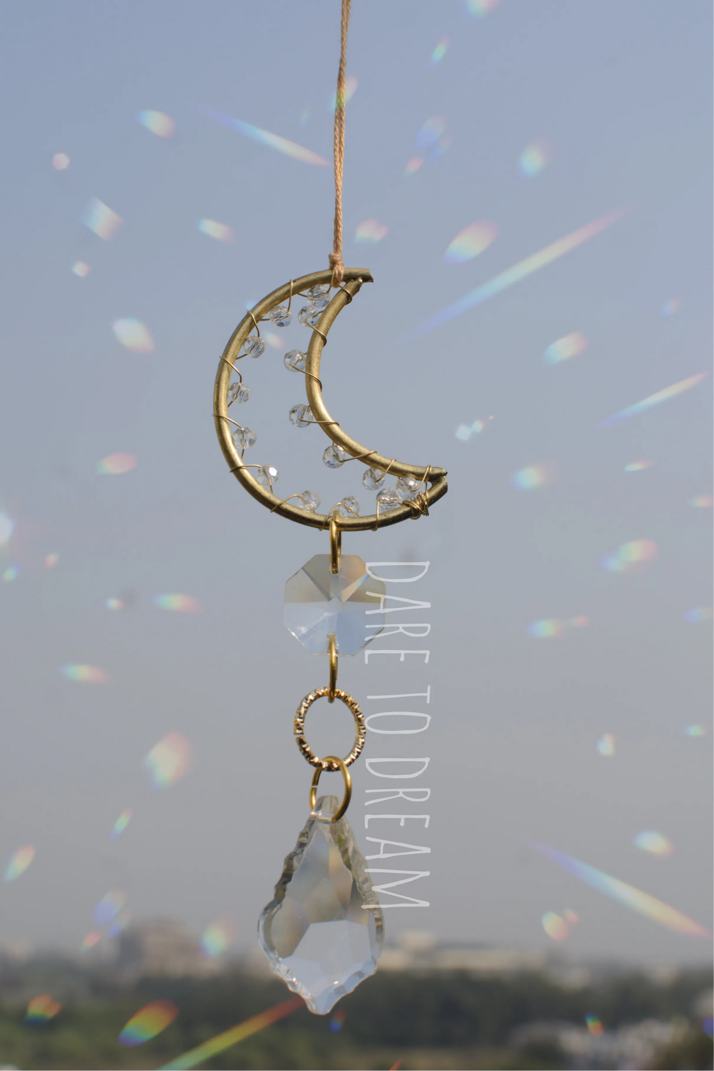 Golden Moon crystal Car Hanging Suncatcher - Dare To Dream
