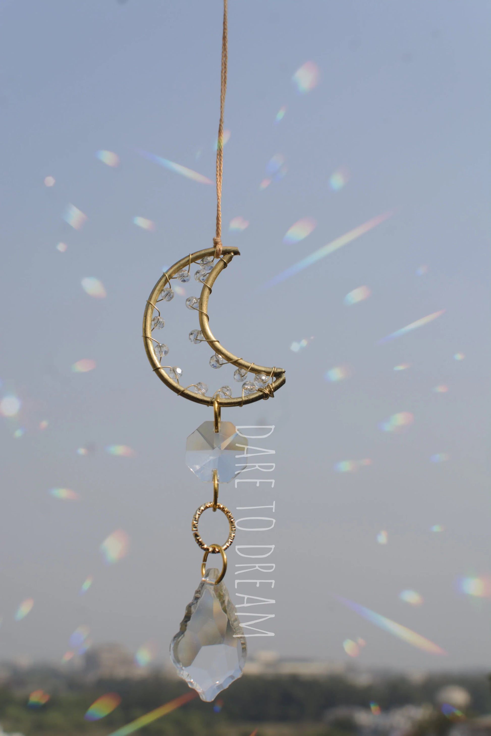 Golden Moon crystal Car Hanging Suncatcher - Dare To Dream