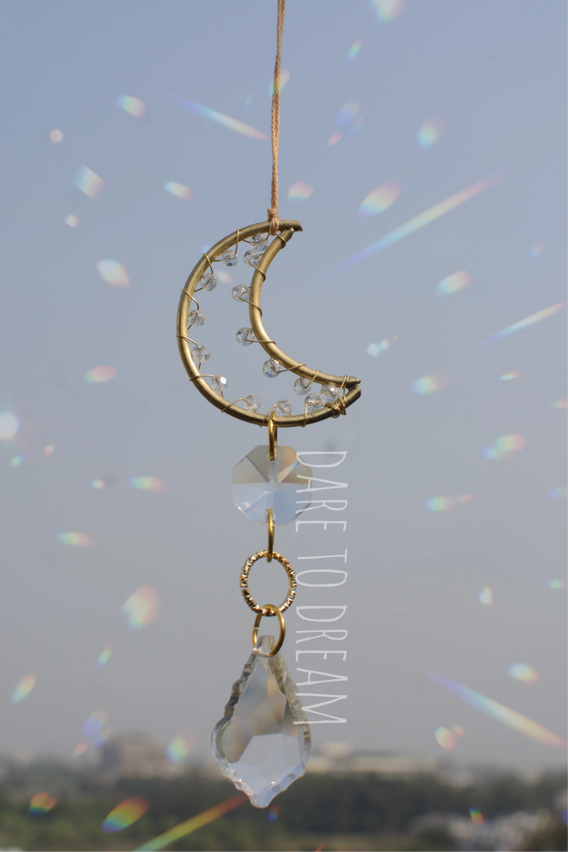 Golden Moon crystal Car Hanging Suncatcher - Dare To Dream