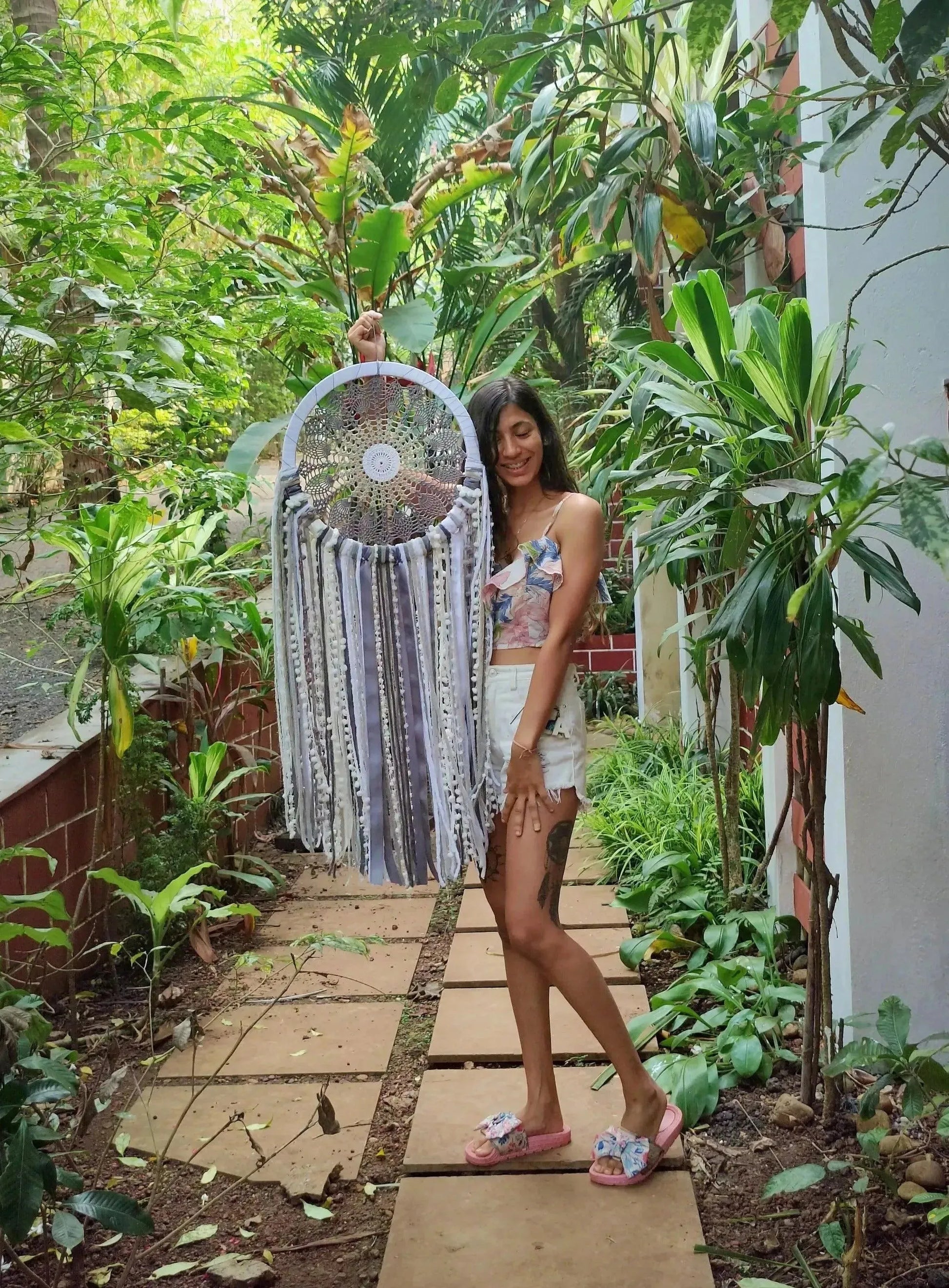 Grey Crochet Dreamcatcher - Dare To Dream