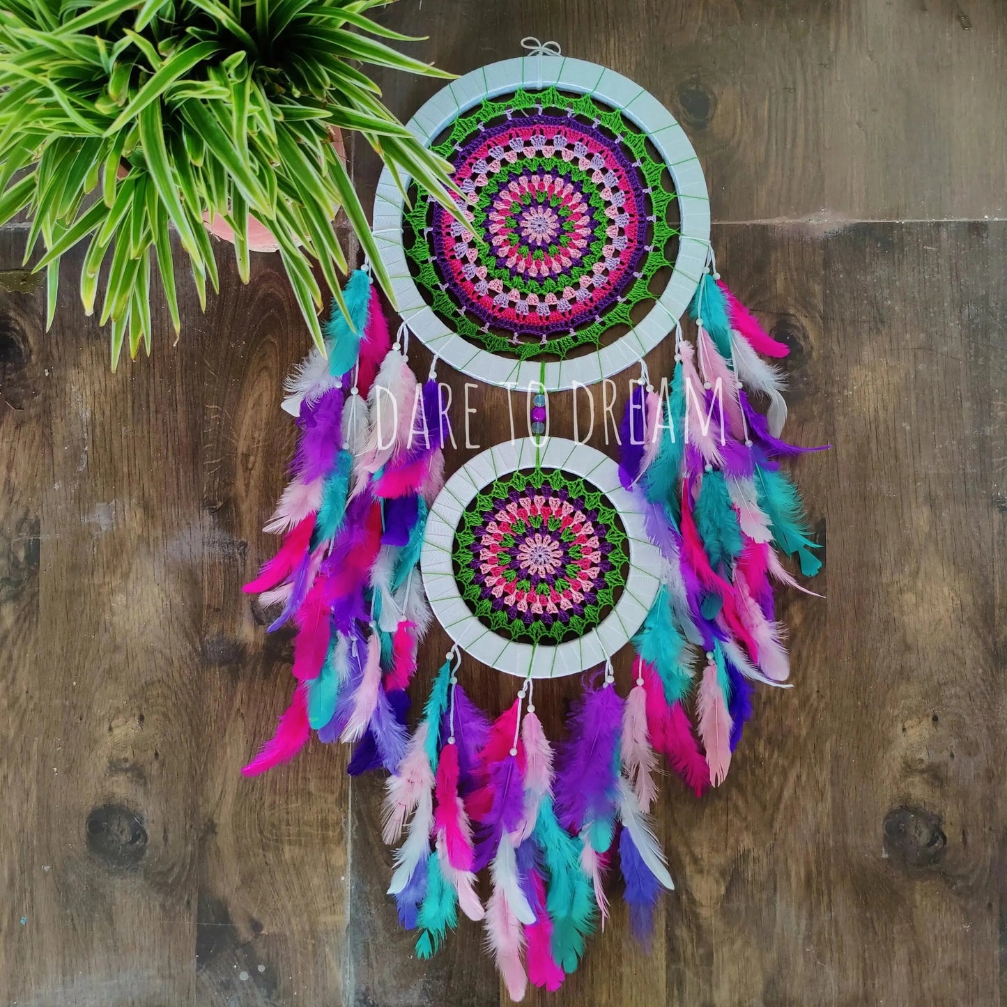 Pastel 2 ring small dreamcatcher - Dare To Dream