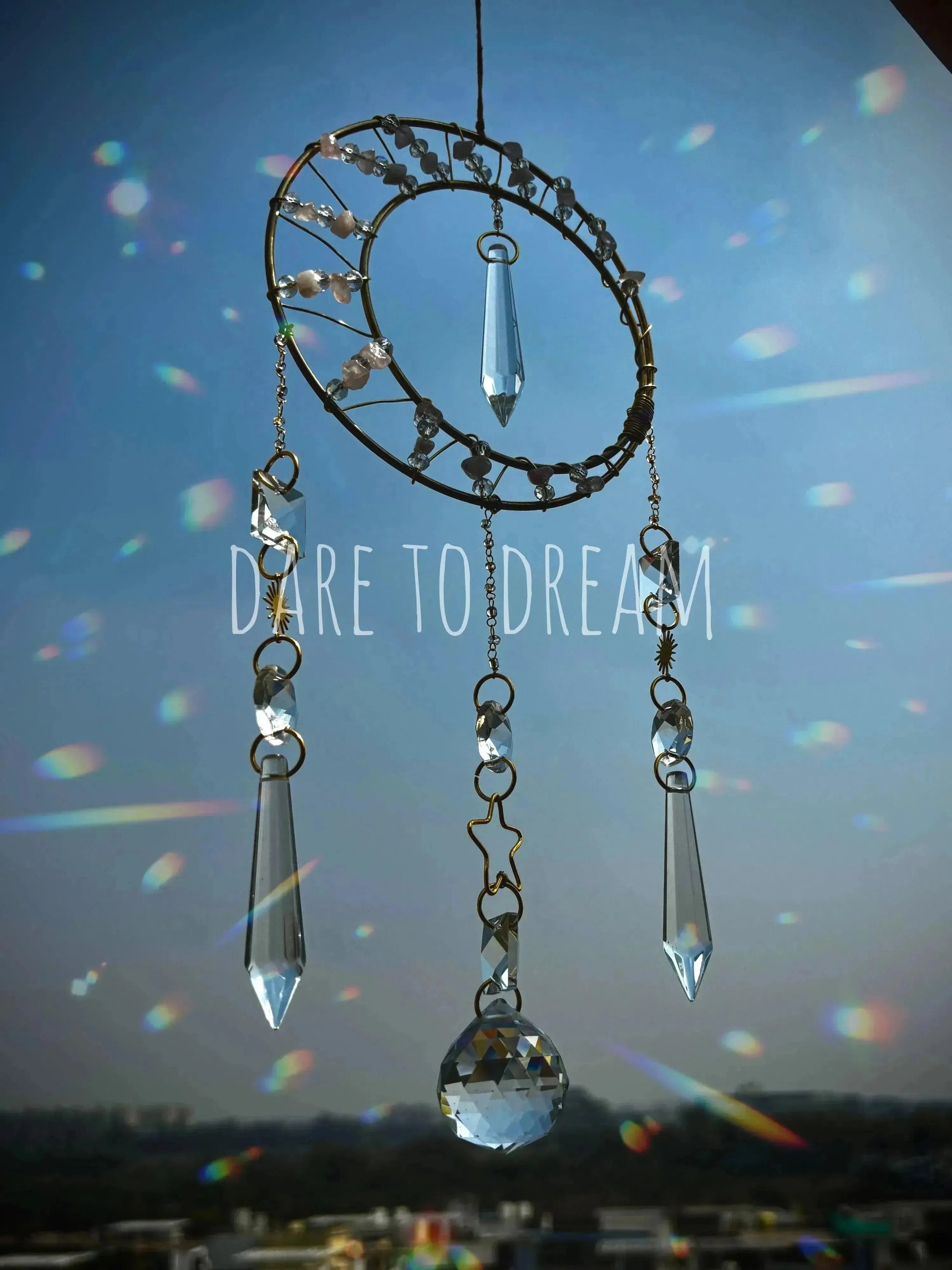 Round Golden Star Crystal Suncatcher - Dare To Dream