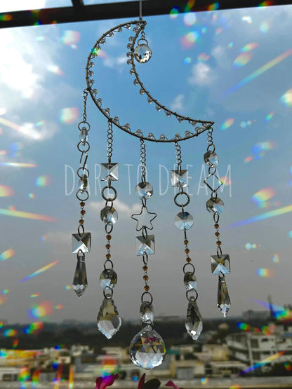 Silver Moon Crystal Suncatcher ( 5 lines of crystals ) - Dare To Dream