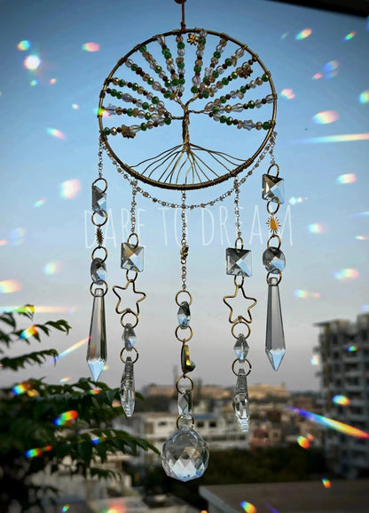 Tree of life Suncatcher - Boho Green ( 5 lines of crystals ) - Dare To Dream